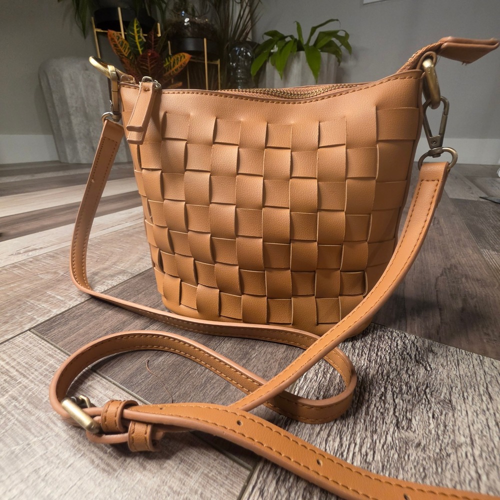Joy Susan Woven Crossbody Bag Womens Small Brown Vegan Leather Boho Chic Classic